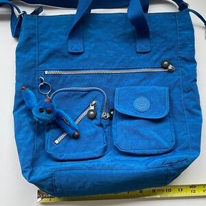 Large Johanna Kipling Blue Tote Bag with Monkey Clip New